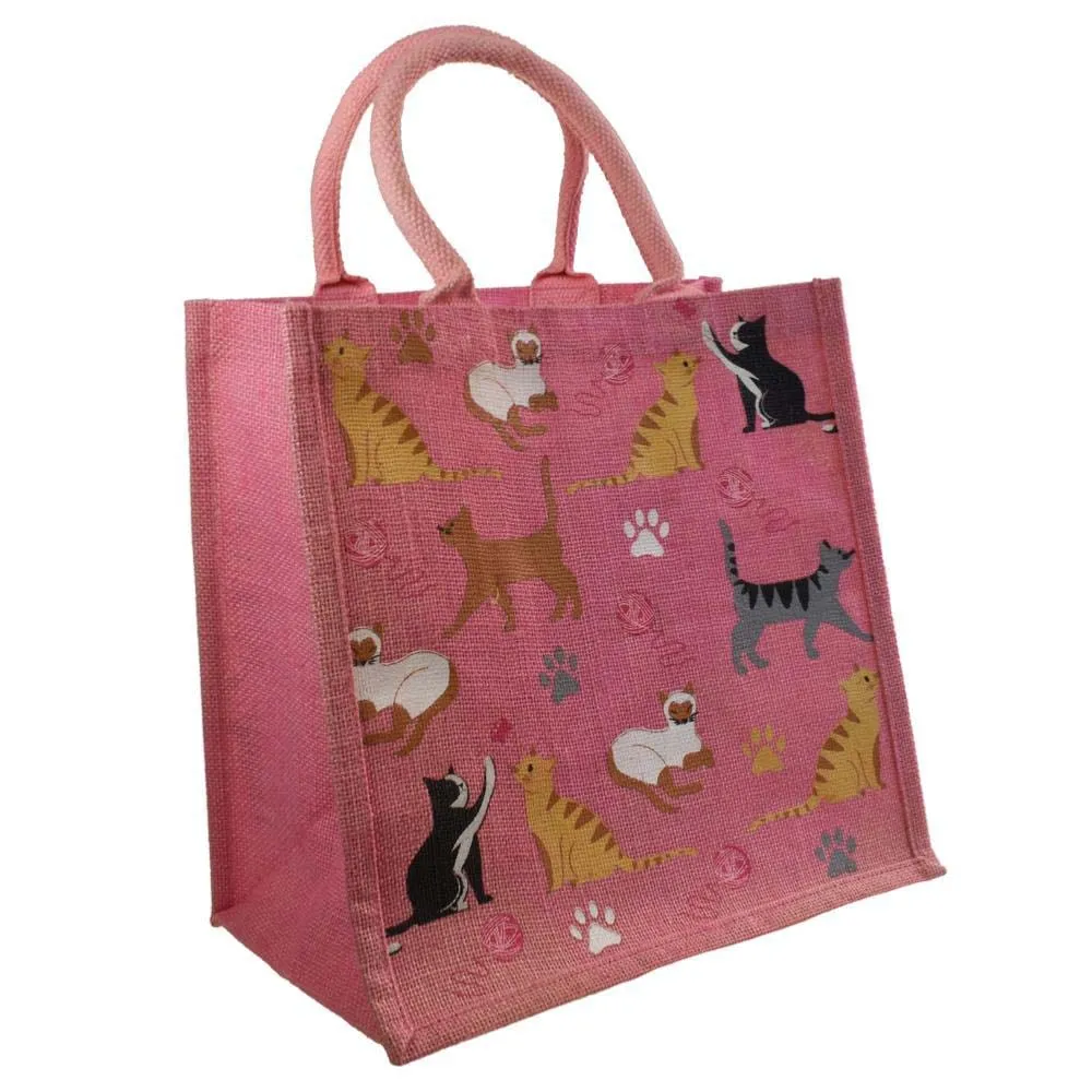 Medium Jute Shopping Bag by Shared Earth - Cats