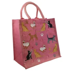 Medium Jute Shopping Bag by Shared Earth - Cats