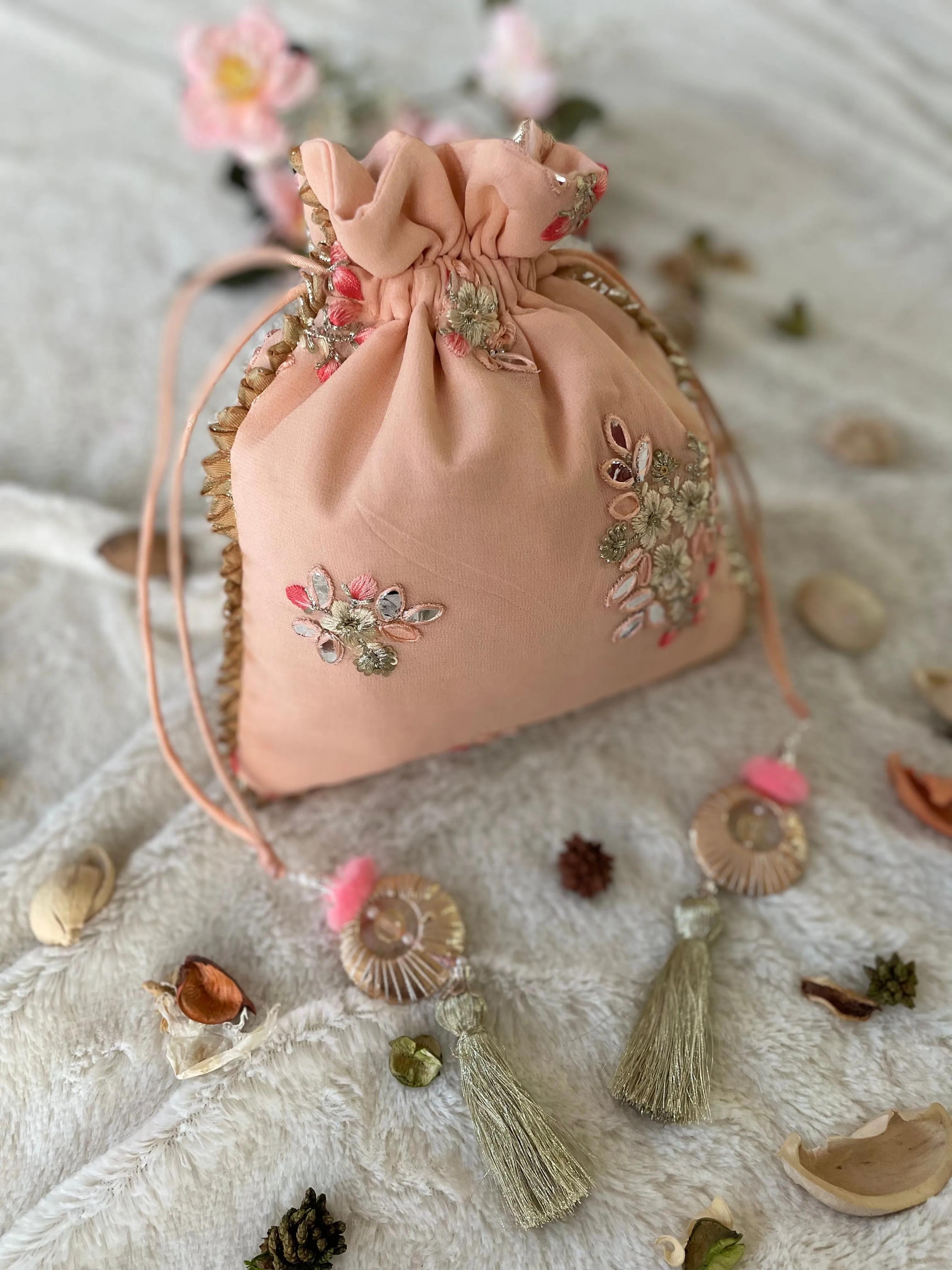 Melon Embroidered Potli Bag