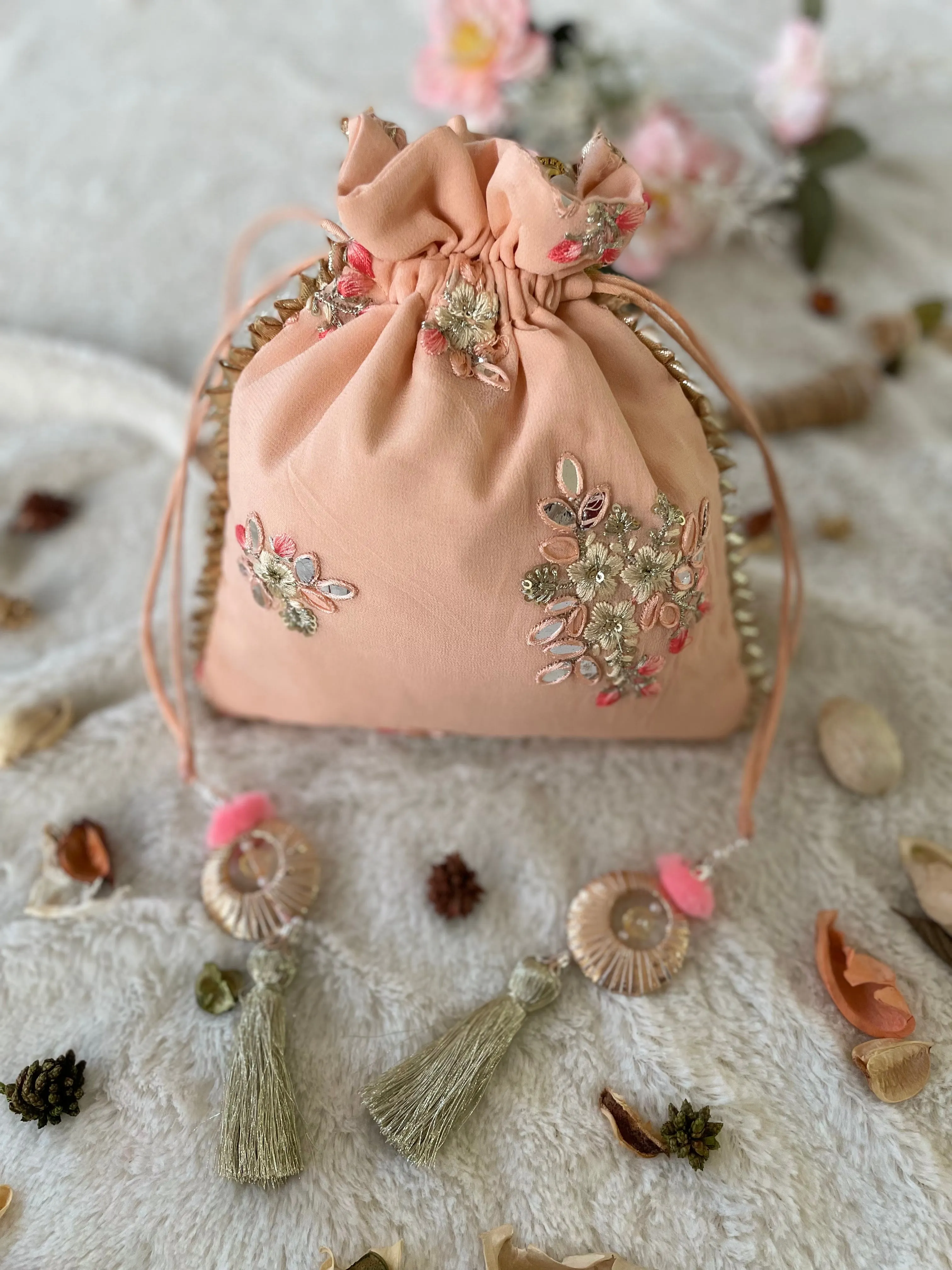 Melon Embroidered Potli Bag