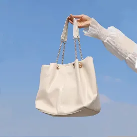 Minimalist Vegan Leather Handbag, Cute Chain Strap Shoulder Bag, Tote Bag for Women, Wide Large Capacity Oversized Handbag, Handheld Bag