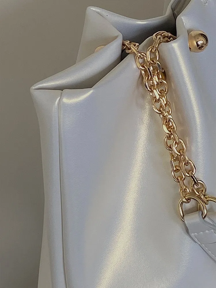 Minimalist Vegan Leather Handbag, Cute Chain Strap Shoulder Bag, Tote Bag for Women, Wide Large Capacity Oversized Handbag, Handheld Bag