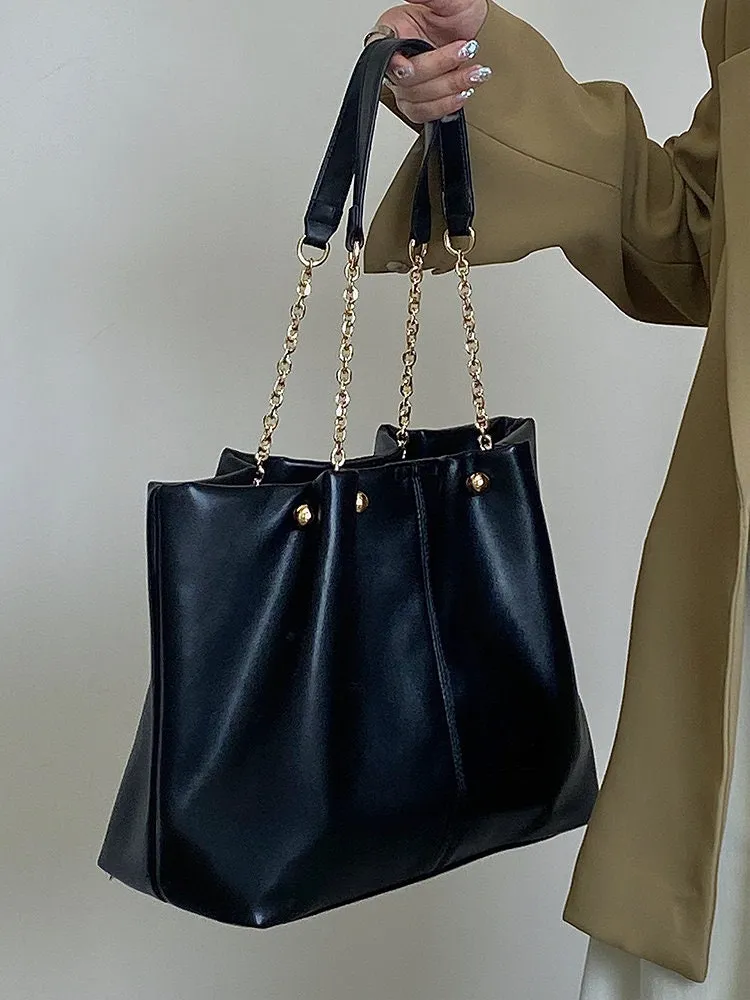 Minimalist Vegan Leather Handbag, Cute Chain Strap Shoulder Bag, Tote Bag for Women, Wide Large Capacity Oversized Handbag, Handheld Bag
