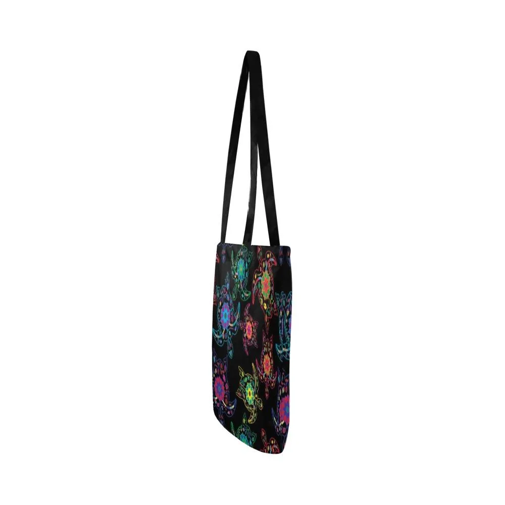Neon Floral Turtles Reusable Shopping Bag (Two sides)