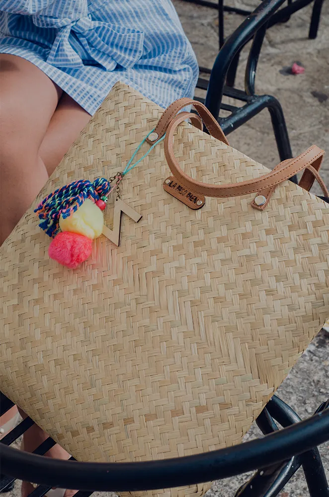 PALMITA / straw tote with leather handles