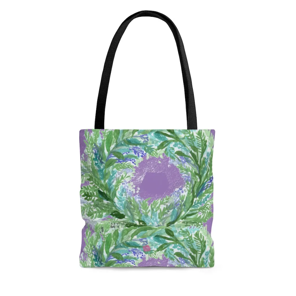 Purple Lavender Floral Tote Bag, Flower Print Best Designer Colorful Square 13"x13", 16"x16", 18"x18" Premium Quality Market Tote Bag - Made in USA