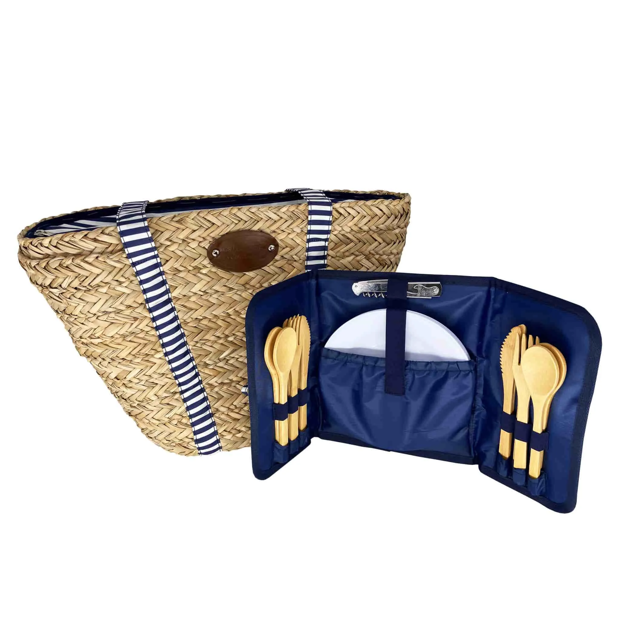 Sac de Plage Riviera Blue Stripe Picnic Tote, 4 Person
