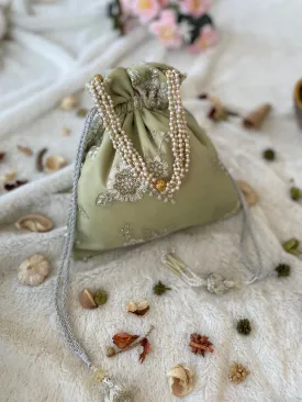 Sage Green Embroidered Potli Bag
