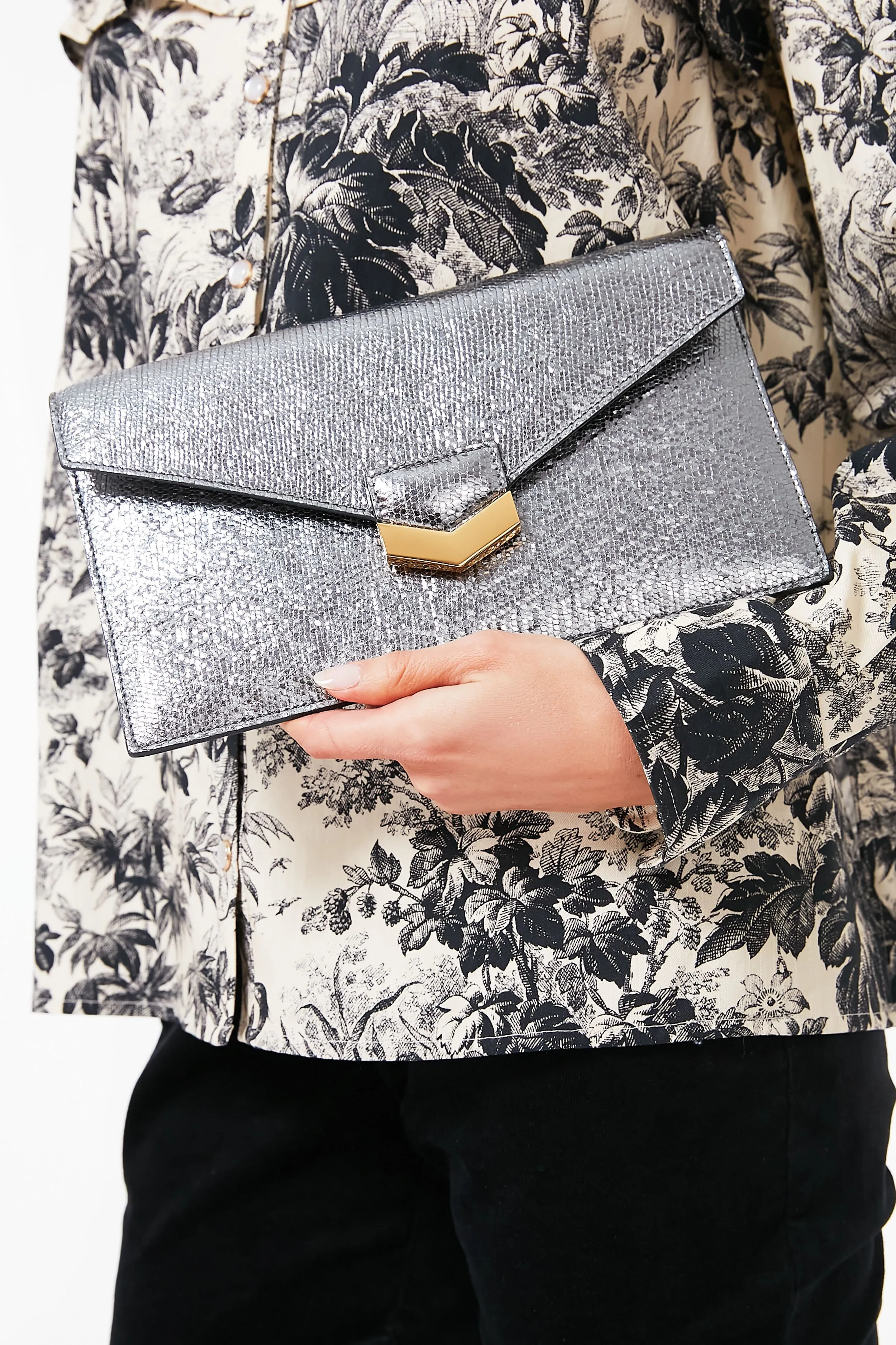 Silver Metallic London Clutch