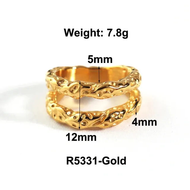 Stainless Steel Water Drop Ring Statement Metallic Texture Rings
