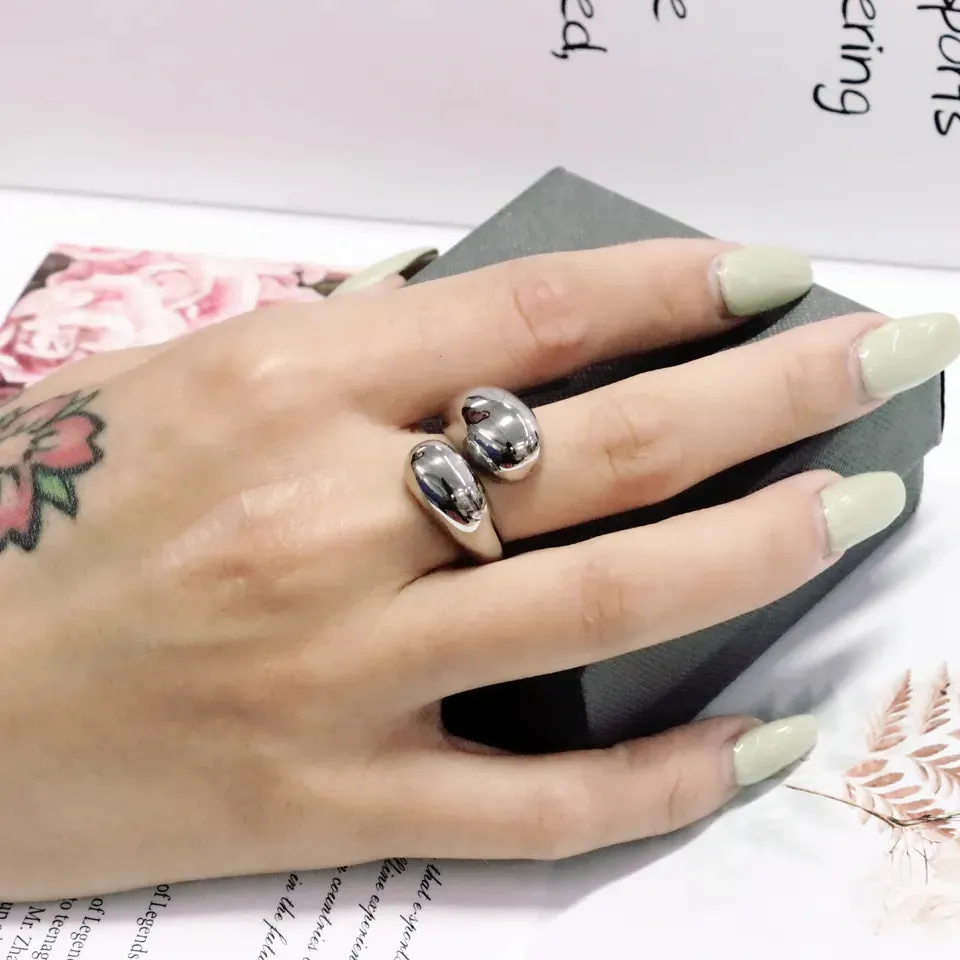Stainless Steel Water Drop Ring Statement Metallic Texture Rings