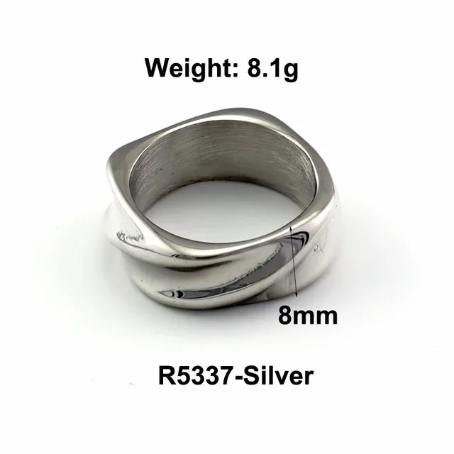 Stainless Steel Water Drop Ring Statement Metallic Texture Rings