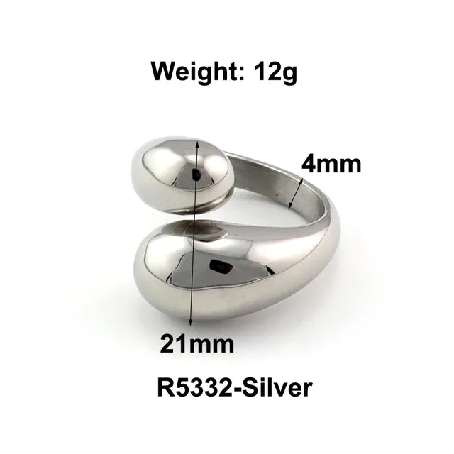 Stainless Steel Water Drop Ring Statement Metallic Texture Rings