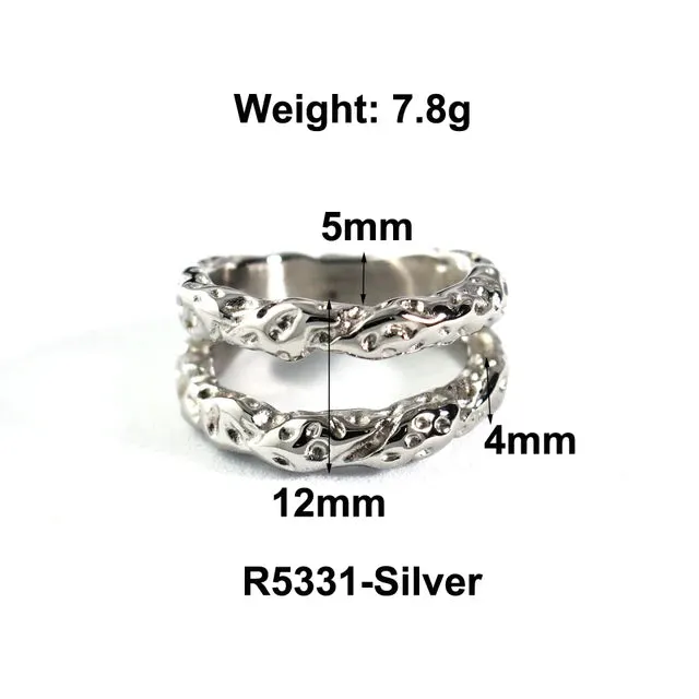 Stainless Steel Water Drop Ring Statement Metallic Texture Rings