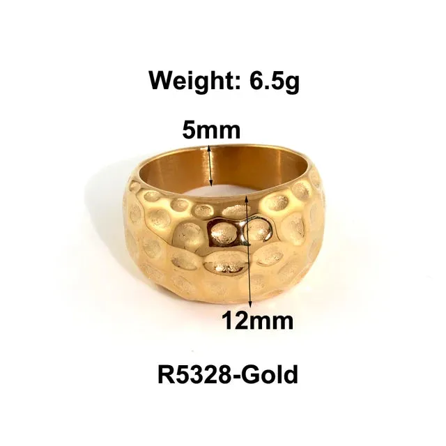 Stainless Steel Water Drop Ring Statement Metallic Texture Rings