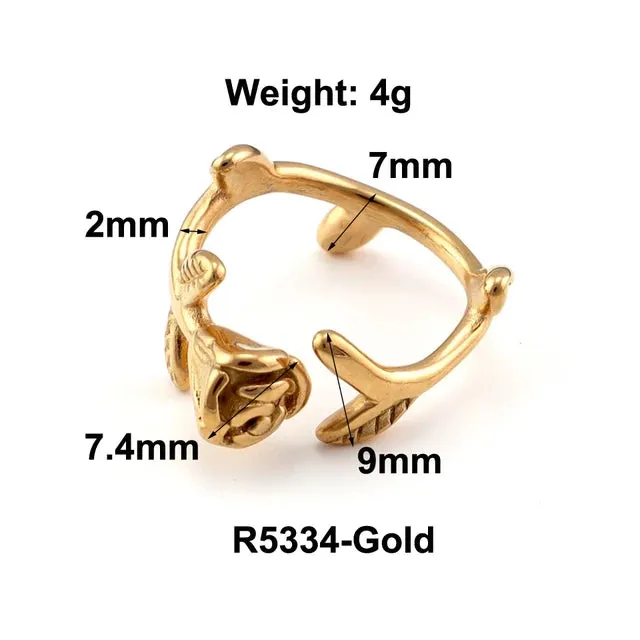 Stainless Steel Water Drop Ring Statement Metallic Texture Rings