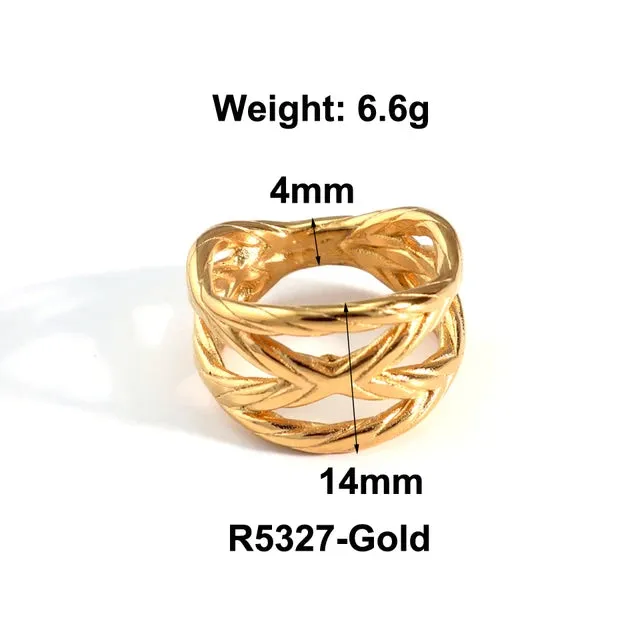 Stainless Steel Water Drop Ring Statement Metallic Texture Rings