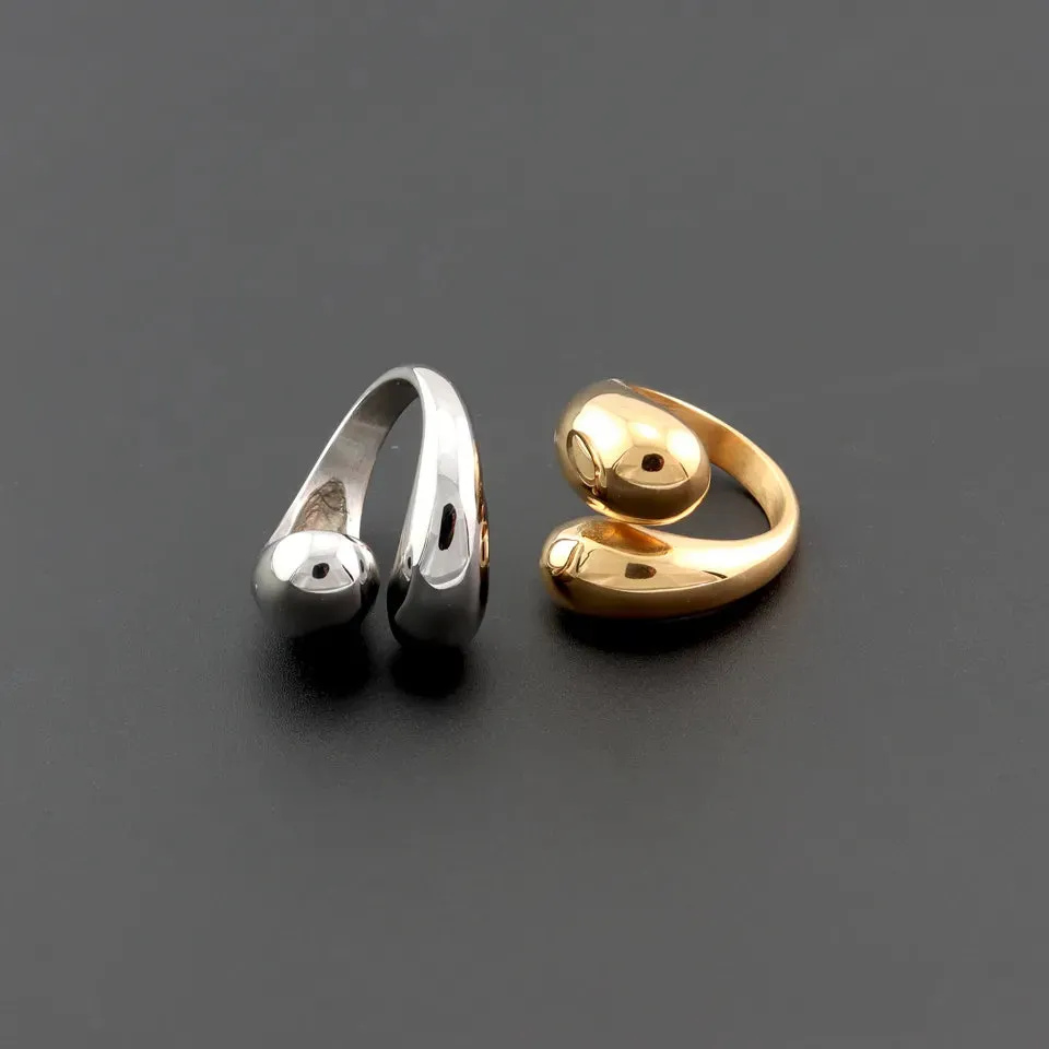 Stainless Steel Water Drop Ring Statement Metallic Texture Rings