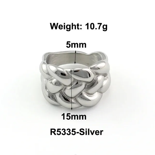 Stainless Steel Water Drop Ring Statement Metallic Texture Rings