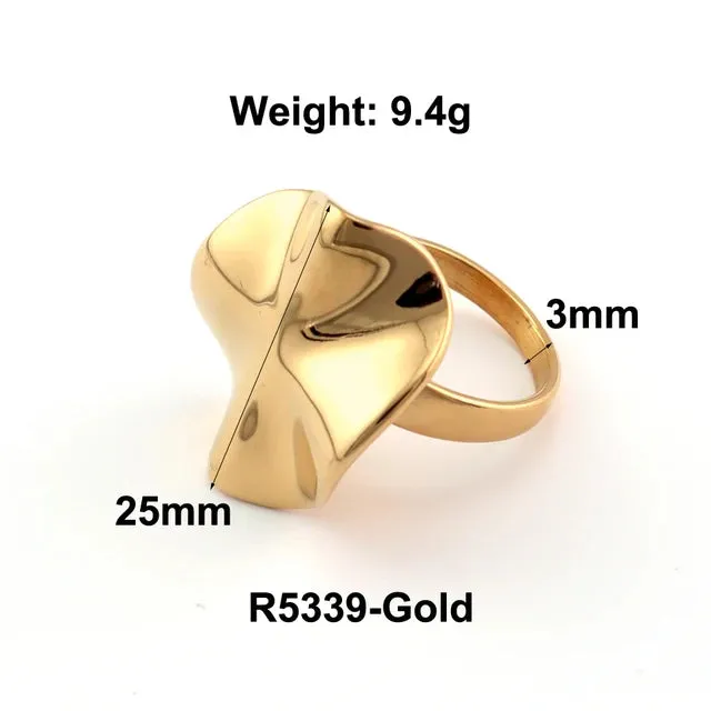 Stainless Steel Water Drop Ring Statement Metallic Texture Rings