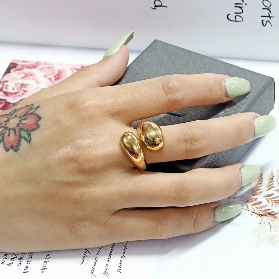 Stainless Steel Water Drop Ring Statement Metallic Texture Rings
