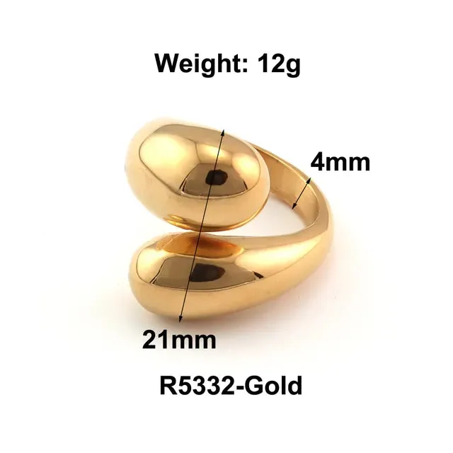 Stainless Steel Water Drop Ring Statement Metallic Texture Rings