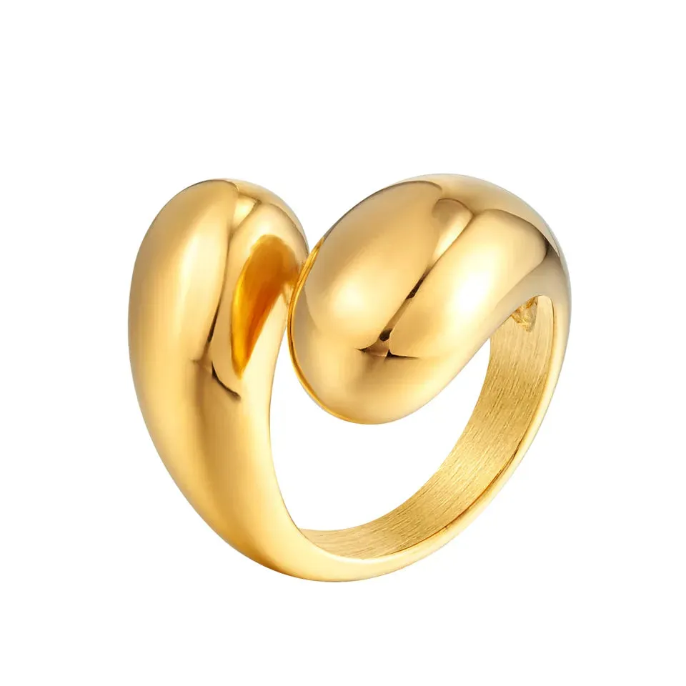 Stainless Steel Water Drop Ring Statement Metallic Texture Rings