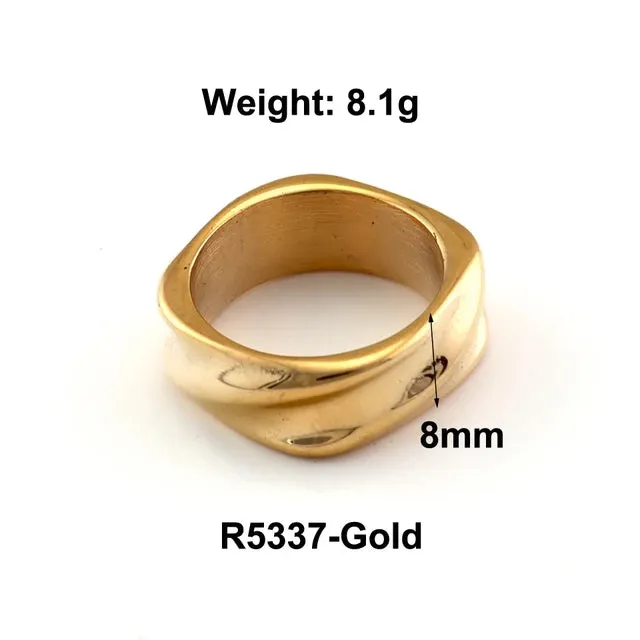 Stainless Steel Water Drop Ring Statement Metallic Texture Rings