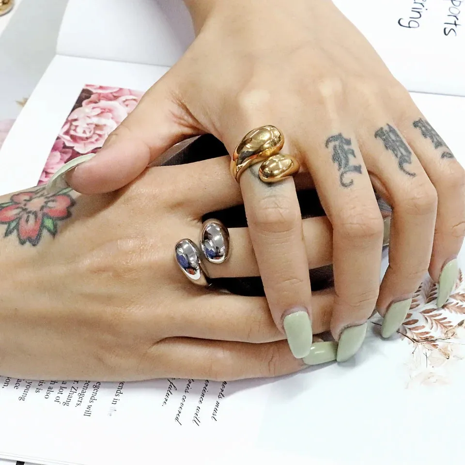 Stainless Steel Water Drop Ring Statement Metallic Texture Rings