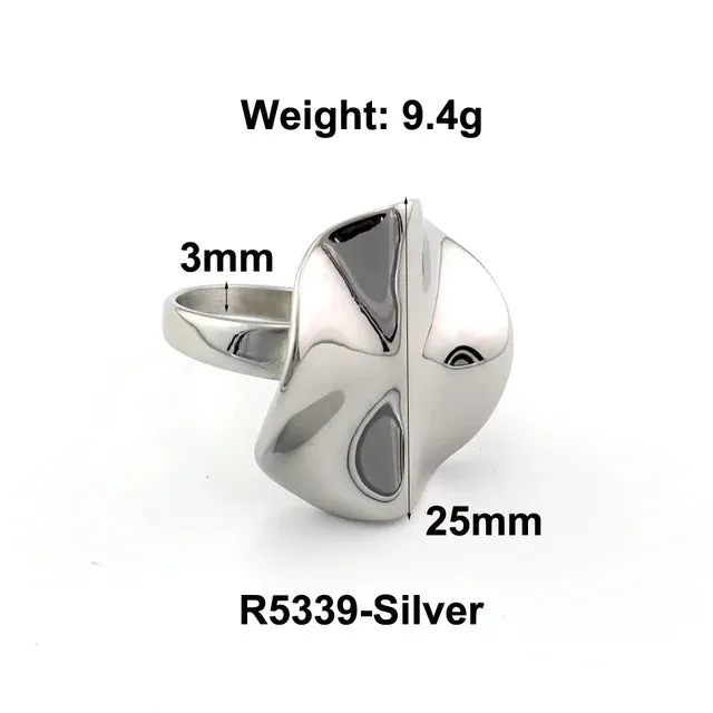 Stainless Steel Water Drop Ring Statement Metallic Texture Rings
