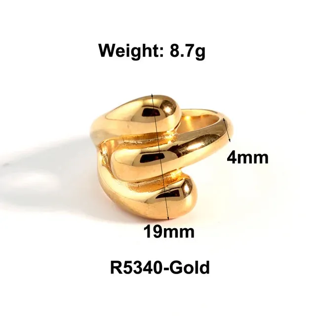 Stainless Steel Water Drop Ring Statement Metallic Texture Rings