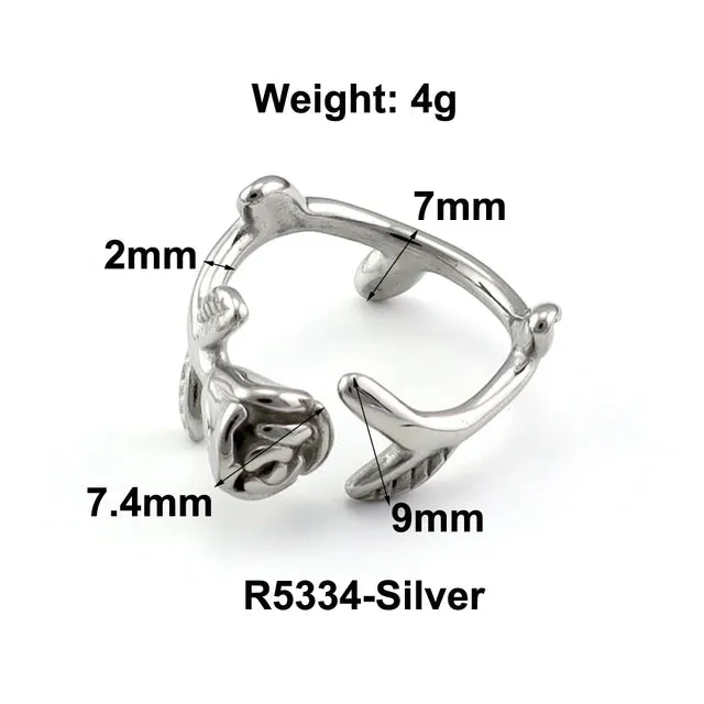 Stainless Steel Water Drop Ring Statement Metallic Texture Rings