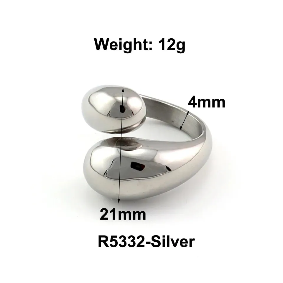 Stainless Steel Water Drop Ring Statement Metallic Texture Rings
