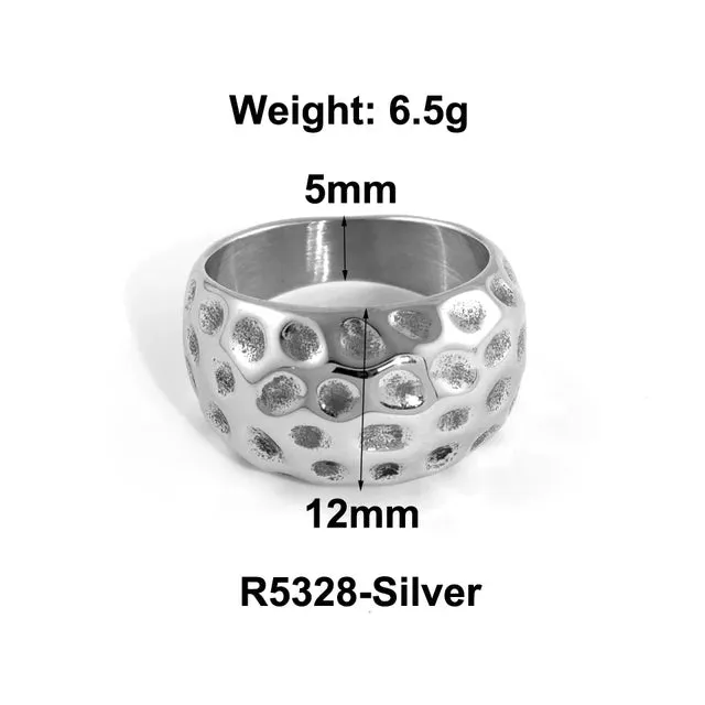 Stainless Steel Water Drop Ring Statement Metallic Texture Rings
