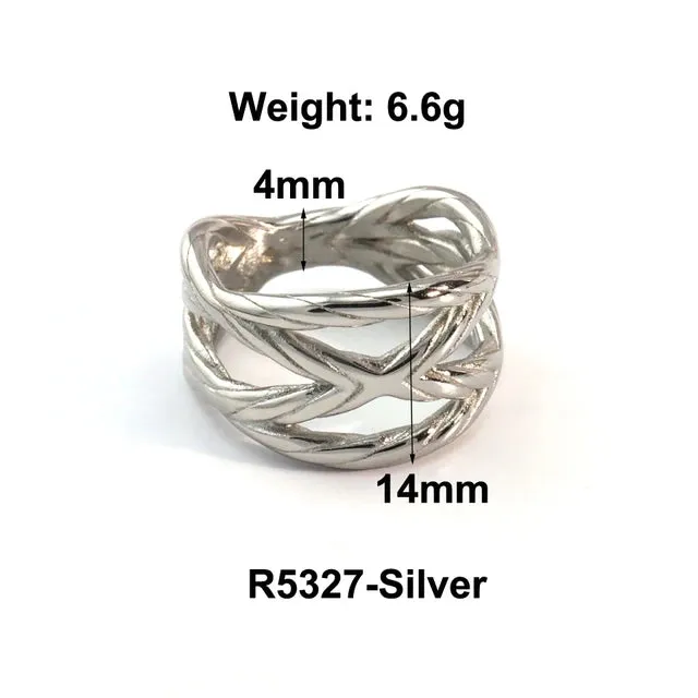 Stainless Steel Water Drop Ring Statement Metallic Texture Rings
