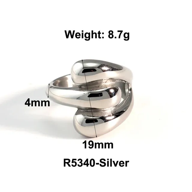 Stainless Steel Water Drop Ring Statement Metallic Texture Rings