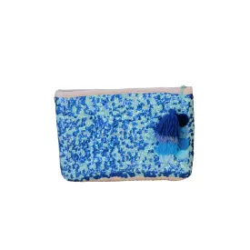 Straw Clutch with Blue Sequins