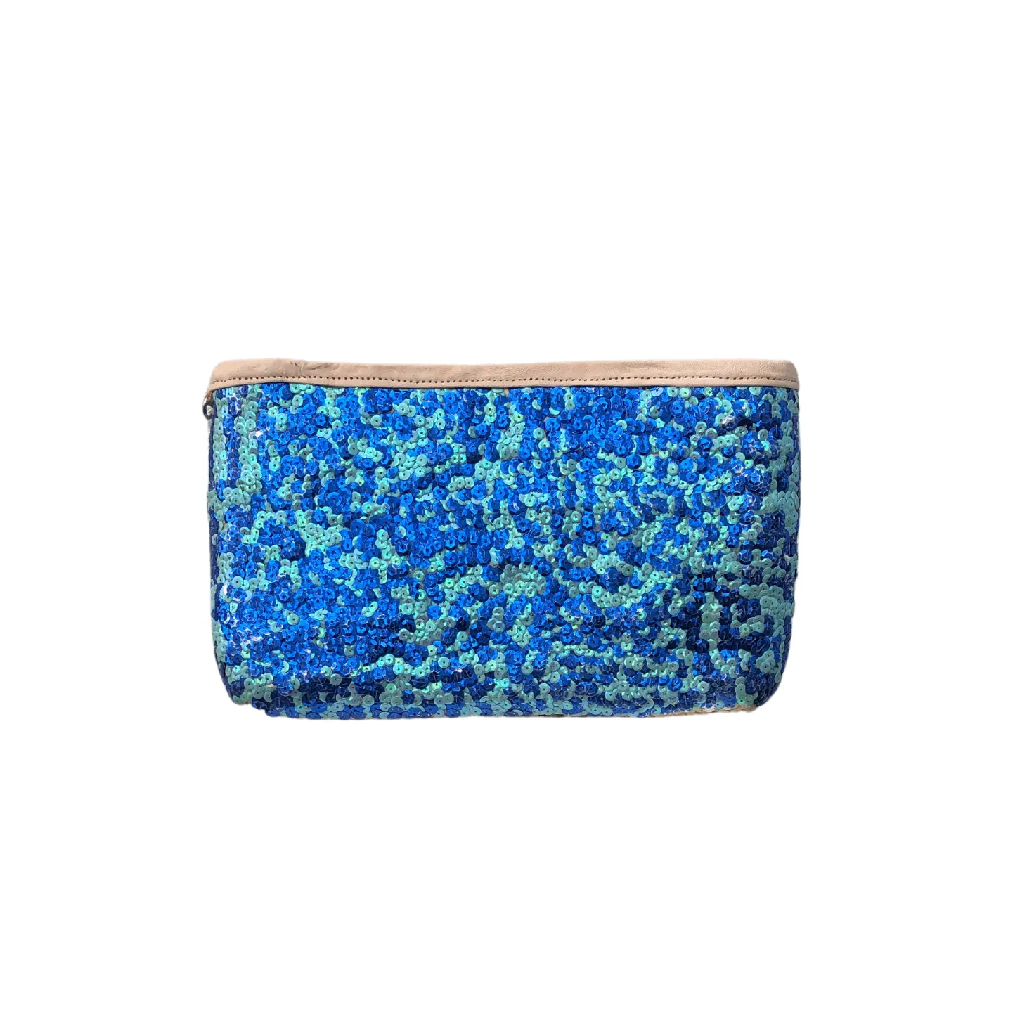 Straw Clutch with Blue Sequins