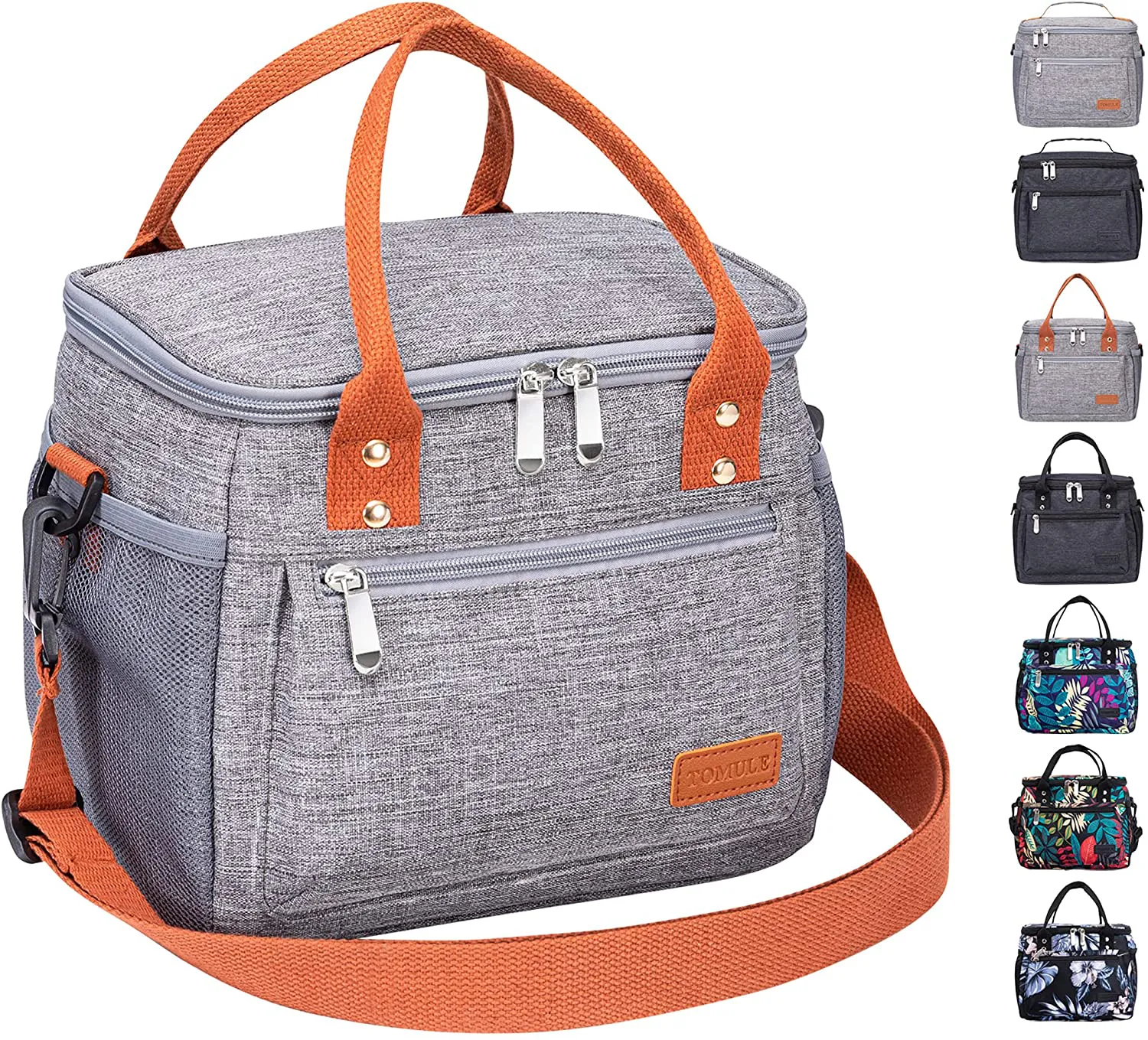 TOMULE Insulated Lunch Bag Reusable Cooler Tote Bag, Soft Freezable Lunch Box Holder, Durable Portable Leakproof Thermal Lunch Container for Women Men Kid Office Work School Picnic Travel Beach, GRAY