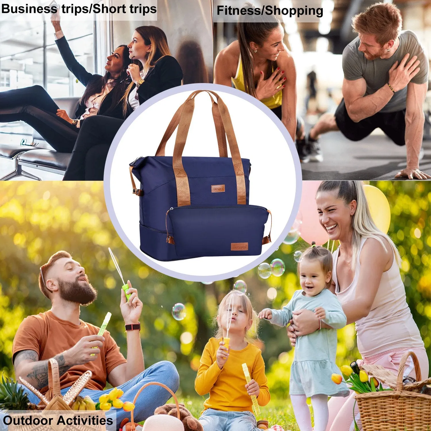 Travel Duffel Bag with Dry Wet Separated Tote Bag, Expandable Shoulder Bag for Women Sports Gym Bag Set, Adjustable Strap, Waterproof & Tear Resistant