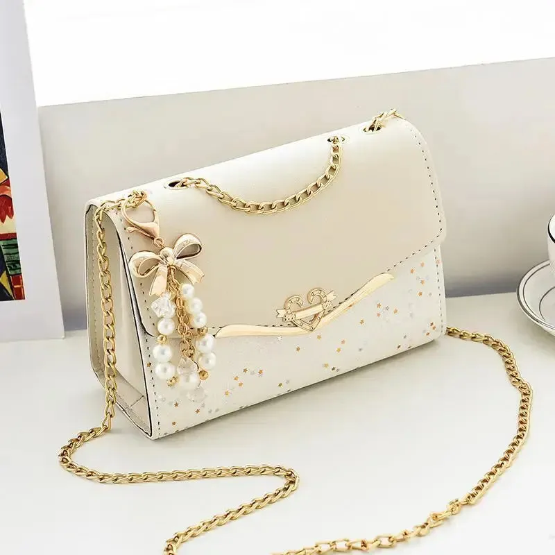Trendy Fashion Ladies Crossbody Small Square Bag Girls Shoulder Bag Cross Square Tassel Pendant Sequin Embellished PU Polyester
