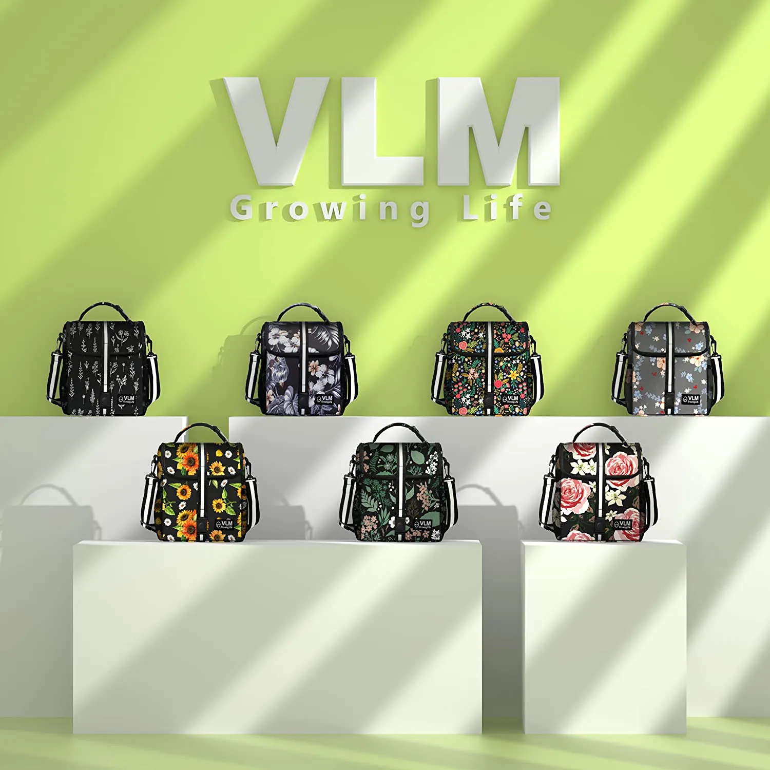 VLM Lunch Bags for Women,Leakproof Insulated Floral Lunch Box with Adjustable Shoulder Strap Reusable Zipper Cooler Tote Bag for Work,Picnic,Camping (Floral 8)