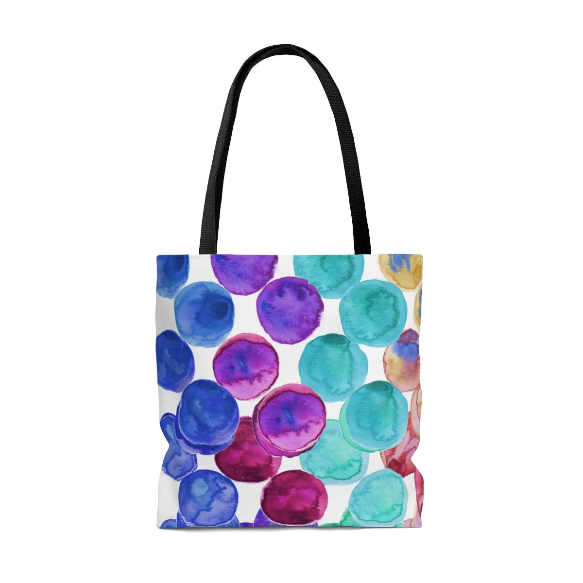 White Polka Dots Tote Bag, Colorful Rainbow Polka Dots Print Market Square Designer Tote Bag - Made in USA