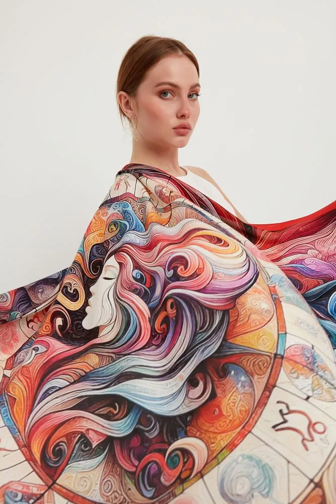 ZODIAC Crepe Silk Large Shawl 54" x 54" MYTHOLOGY Collection